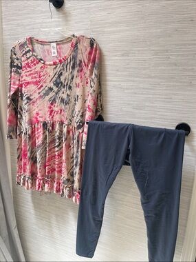 Women's Pink Multi-Color Tie-Dye Peplum Tunic